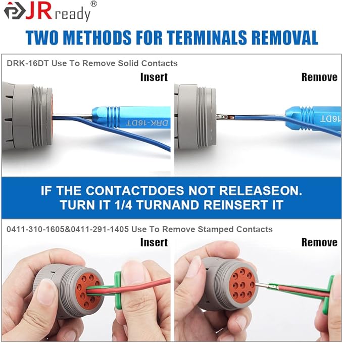 JRready ST5236 Deutsch Pin Extractor Tool for 16#12#20# Solid/Stamped Contacts 10-22 AWG, Terminal Removal Tool Kit with Steel DRK-RT1 for Deutsch DT,DTM,DTP Series Connector 13PCS
