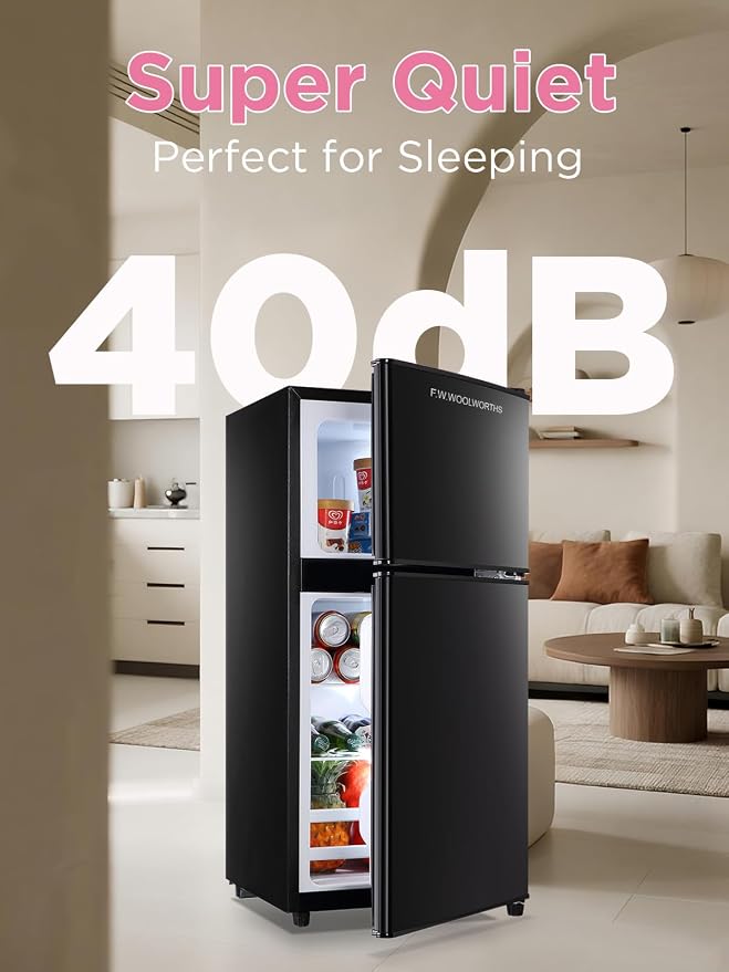 F.W.WOOLWORTHS 3.5 Cu.Ft Refrigerator with Freezer | Compact Fridge with 2 Doors for Office, Kitchen, Dorm and Bedroom, 7 Level Temp Adjustable Thermostat, Black