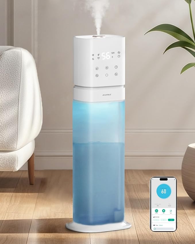 Smart Humidifier Large Room, 2.1Gal/8L Humidifiers for Bedroom with Extended Tube&Night Light, Whole House Cool Mist Humidifiers, WIFI App&Voice Control, School/Office/Warehouse, White