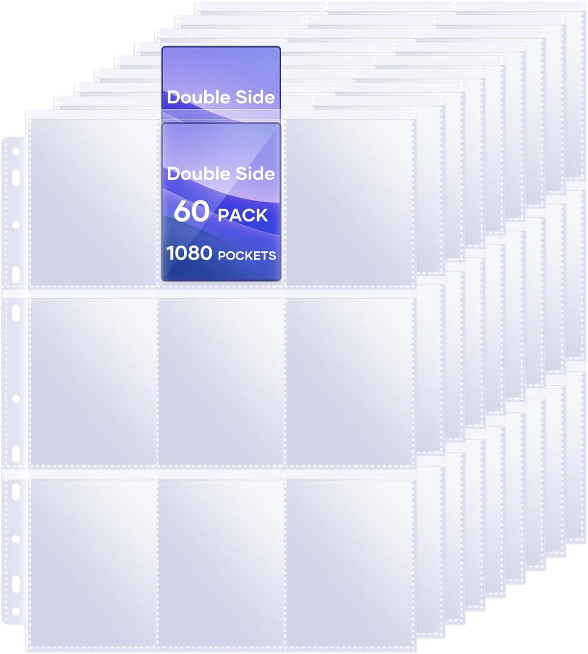 TiopLior 60 Pack Sheet Protectors - Double-Sided 9 Pocket Card Sleeves for 3 Ring Binders | Perfect for MTG, TCG, Baseball Cards
