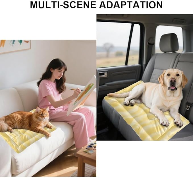Yellow Wavy Dog Beds & Furniture Outdoor Dog Mat Sleeping Pad Bed for Crate Small Washable Non-Slip Washable Beds for Crates Big Bed Mats Crates Tapete para Perros Indoor Outdoor 36X24 Inch