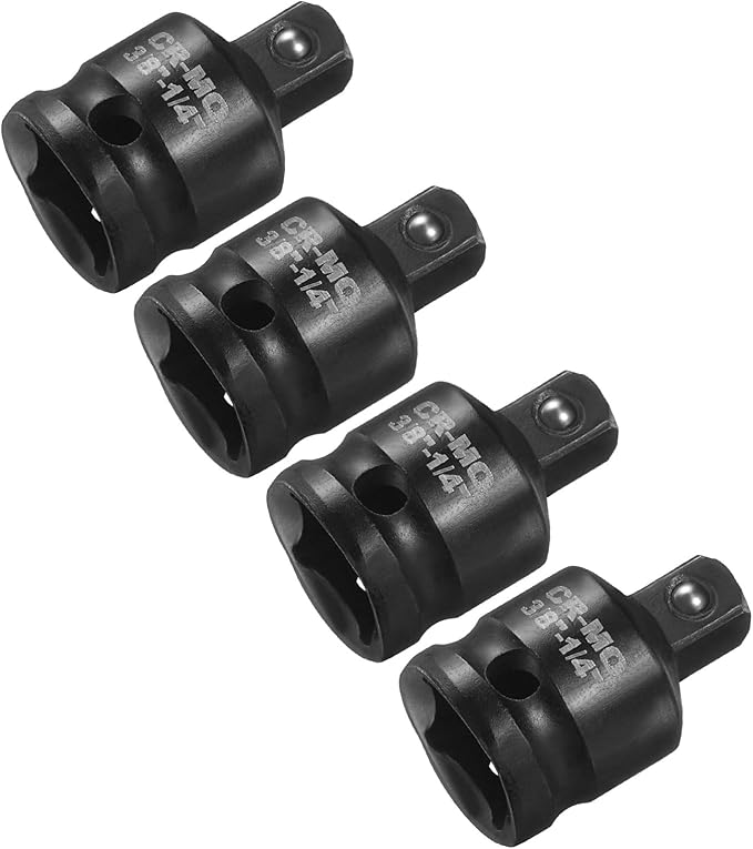 HARFINGTON 4pcs Impact Socket Adapter 3/8" Female to 1/4" Male Square Drive Reducer Standard SAE CR-MO Steel Converter Impact Driver Ratchet Wrench Breaker Bar Conversion, Black