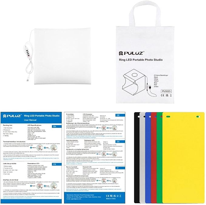 PULUZ Light Box Mini Photo Studio, 6-Color Backdrops, Portable Photography