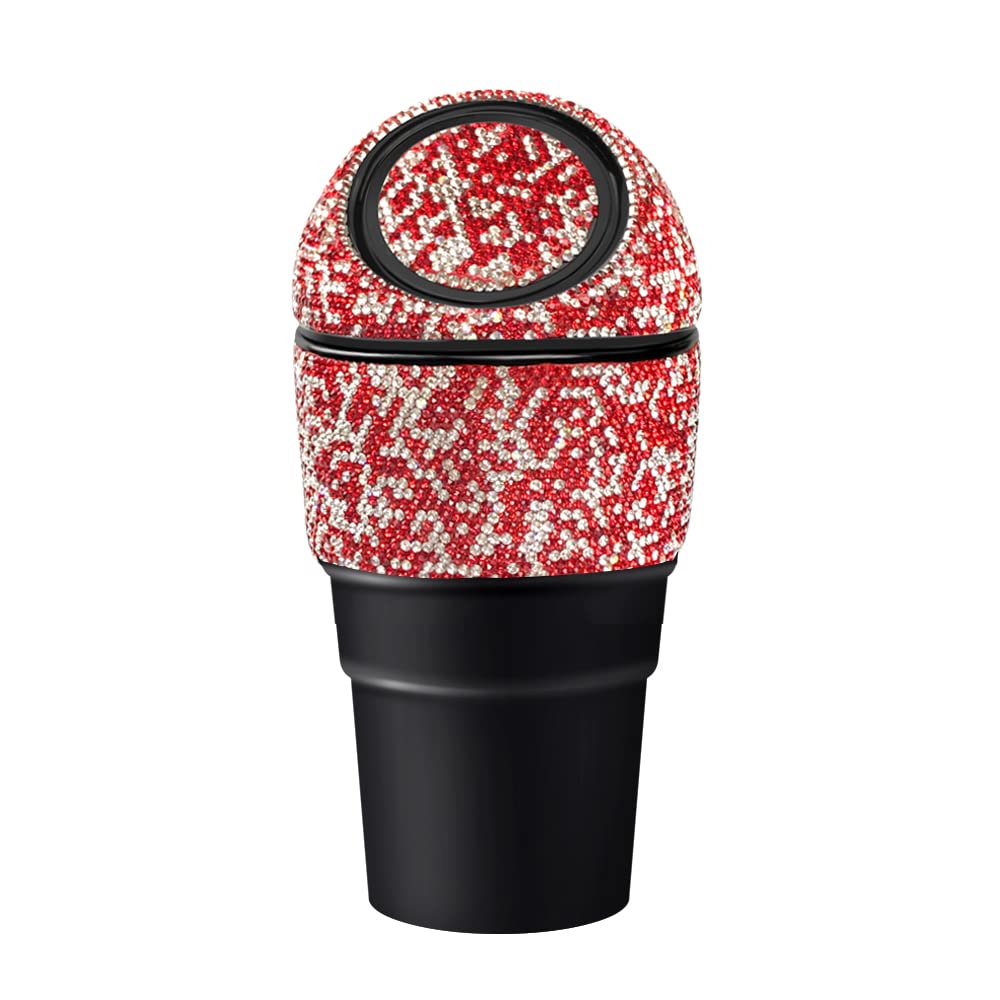 Bling Rhinestone Auto Garbage Can Car Trash Can with Lid Mini Garbage Bin for Automotive Car, Home, Office, Kitchen, Bedroom (C)