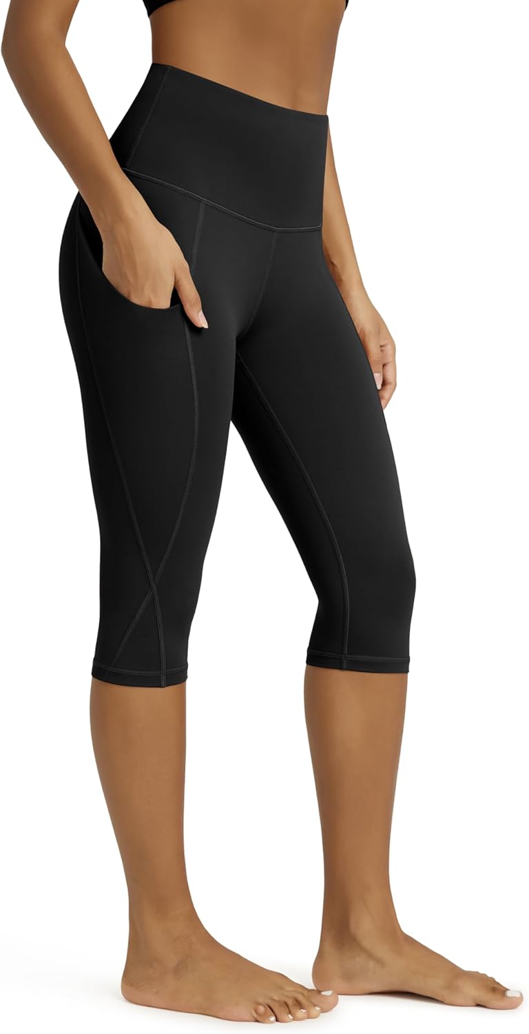 ODODOS Women's High Waisted Yoga Capris - Tummy Control, Non-See-Through, with Pockets | Athletic Leggings