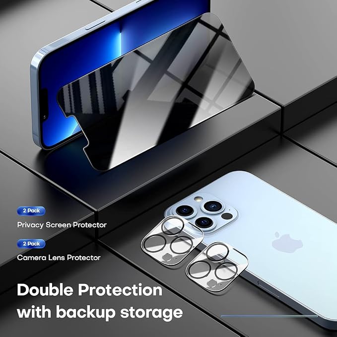 TOCOL 4 Pack for iPhone 13 Pro Max, 2 Pack Privacy Tempered Glass Screen