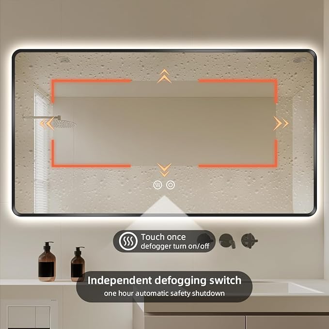 36" x 60" Black LED Bathroom Mirror with Lights, Lighted Vanity Mirror with Anti-Fog, 3-Color Stepless Dimmable, Memory, Shatterproof, UL-Listed, Wall Backlit Mirror (Horizontal)