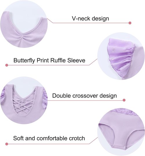 DIPUG Ballet Leotard for Girls - Shiny Toddler Dance Outfit with Skirt & Butterfly Design