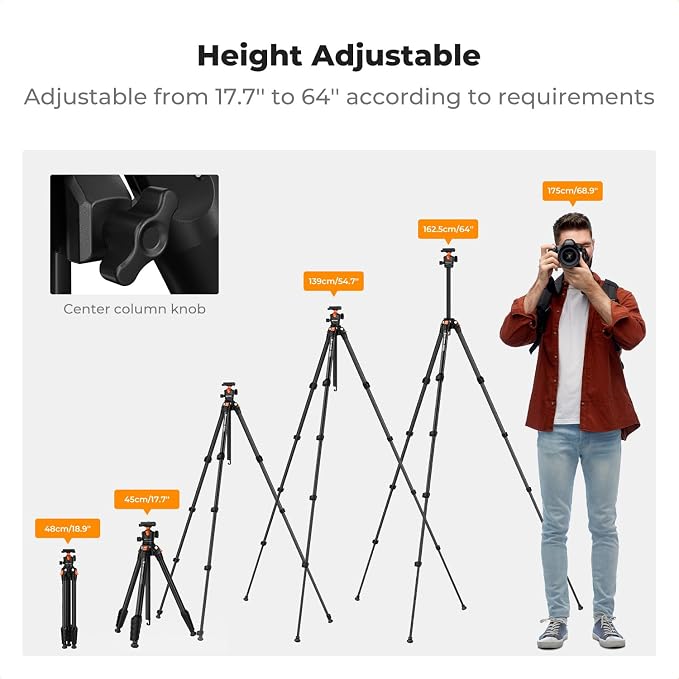 K&F CONCEPT 63" Aluminum Travel Tripod