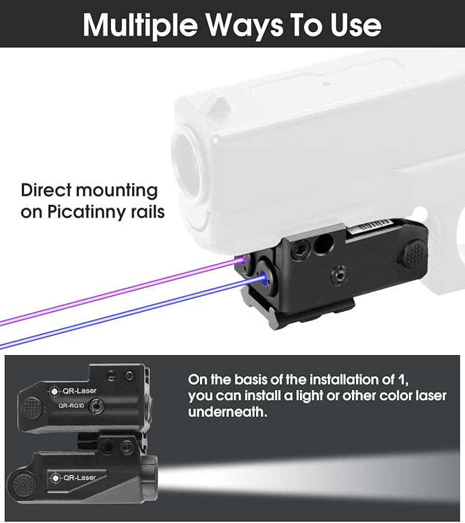 Red Green Purple Blue Laser Light Combo, 800 Lumens Tactical Flashlight Laser