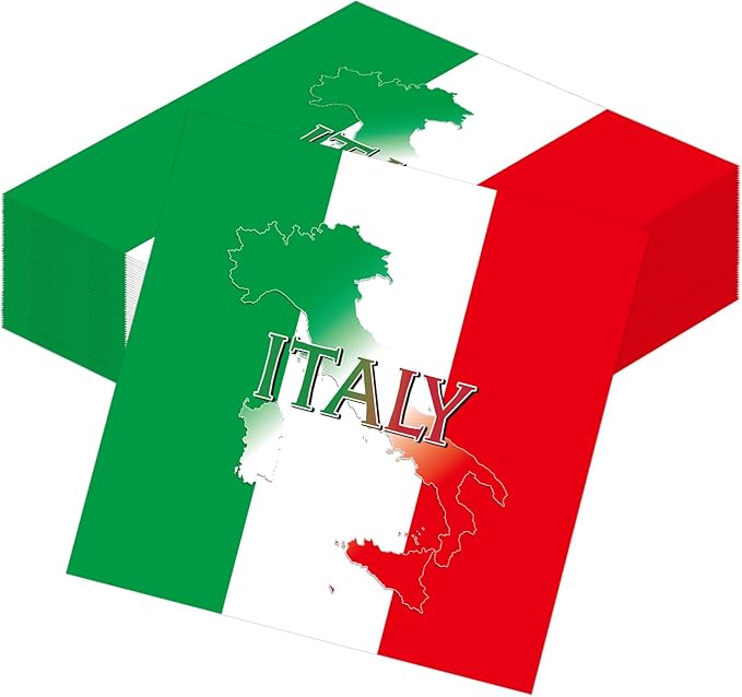 Italian Party Napkins Decorations, Disposable Paper Italy Flag Napkins Supplies Pack of 50, Birthday Party Baby Shower Decor Size 6.5 Inch