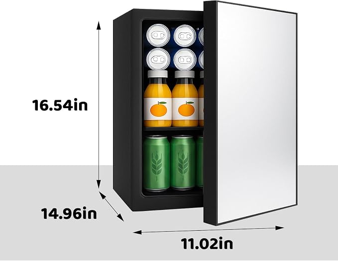 7 Temp Control 24 Can Mini Fridge, 0.95 Cu.Ft Beverage Cooler | for Soda, Beer, Wine, Beauty Products, Mirrored Door Compact Refrigerator for Bedroom, Dorm, Office, Storage