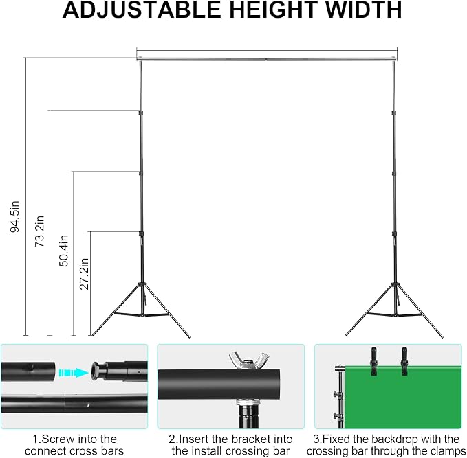 Photography Lighting kit with Backdrops, 8.5x10ft Backdrop Stands, UL Certified