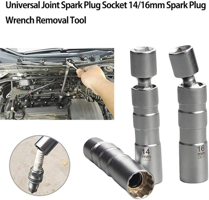 QISF 14MM & 16MM Swivel Extension Spark Plug Socket Thin Wall Magnetic 12-Point Removal Tool + 3/8-Inch Drive Sliding T bar Torque Spanner Extension Kit 10inch/25cm to Most Confined Areas