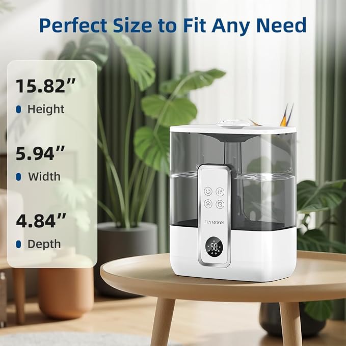 FLYMOON Mist Humidifier for Bedroom, Humidifier with Top Fill, 5L Water Tank, Leak-Proof, 28dB, Tuya App Control, Humidifiers for Large Room, Home, Plants,White