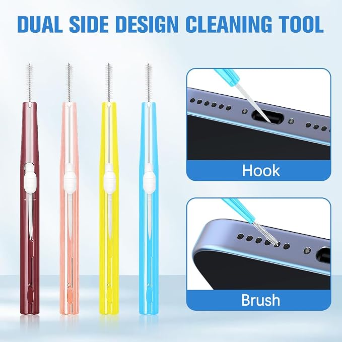 Charging Port Cleaner, Anti-Clogging Mini Brushes & Hook Dual Side Phone Cleaner
