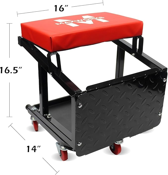 MaxWorks 50880 Garage Creeper Seat and Stool Combo, Workshop Seat with 300 Lbs Capacity, Mechanics Stool with Wheels