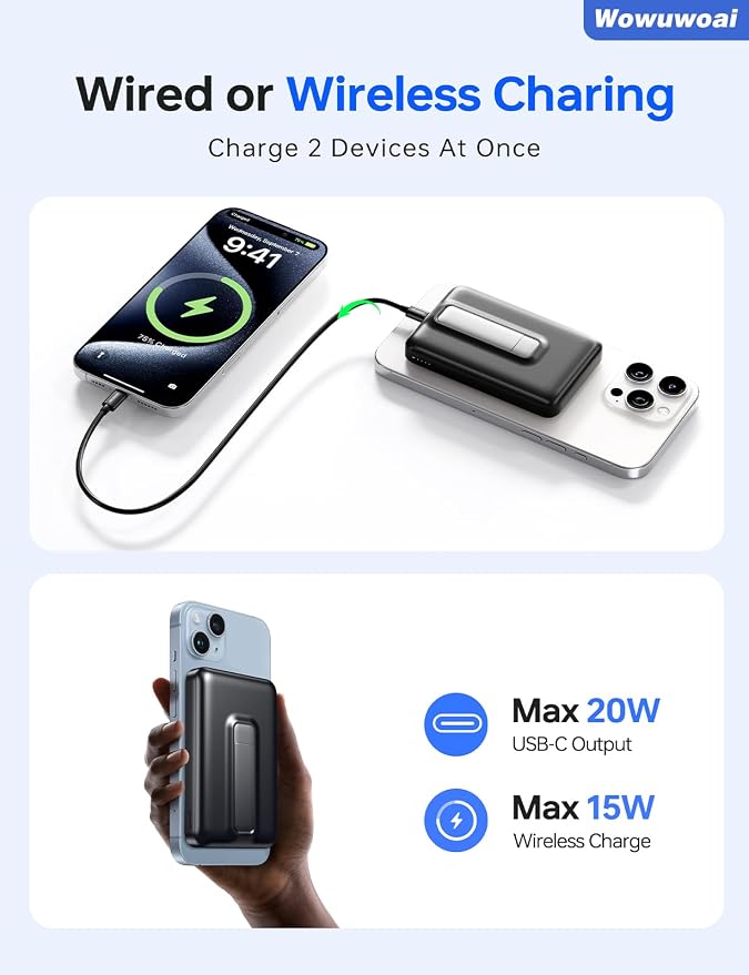 for Magsafe Portable Charger,10000mAh Wireless Magnetic Power Bank with USB C Charging and stand, Travel Essential for Magsafe Battery Pack Compatible with iPhone 17/air/16/15/14/13/12 Series