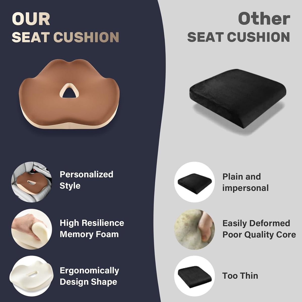 Coverado Car Seat Cushion with Memory Foam, Ergonomic Driving Seat Cushion for Sciatica, Tailbone, Back Pain Relief, Premium Non-Slip Washable Cushion for Car, Driver, Office, Wheelchair