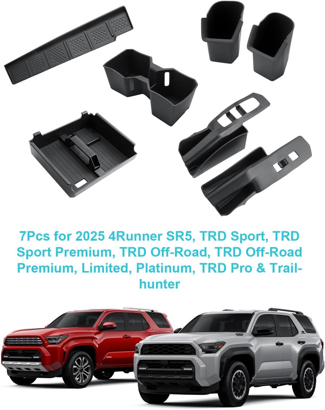 CDEFG 7Pcs for 2025 2026 Toyota 4Runner Center Console Organizer for 2026 Toyota 4Runner Accessories Middle Console & Front Row Passenger Side Storage Box & Cup Holders & Rear Door Storage Pockets