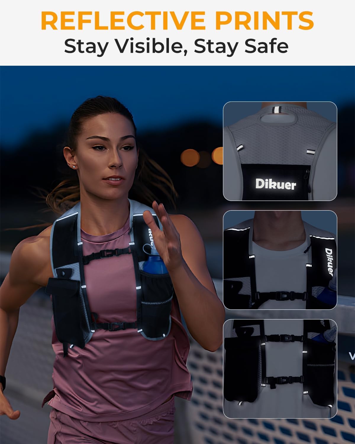 Skiennix Running Vest - Lightweight Hydration Pack with Waterproof Phone Pocket & 17oz Flask | Adjustable Reflective Design for Hiking & Jogging