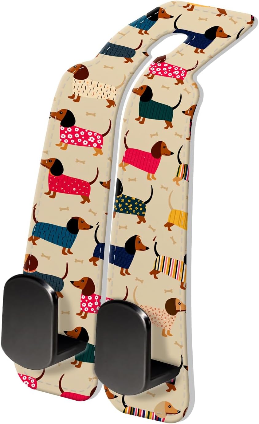 PU Leather Car Seat Hook, Storage Headrest Hanger, Cute Car Backseat Organizer, Car Hooks For Purses and Bags, Cute Dachshund