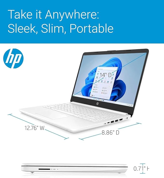 HP 14" Ultra Light Laptop for Student & Home (Intel 4-Core Celeron, 4GB RAM, 64GB eMMC + 128GB SD Card,) 11-Hr Long Battery Life, Webcam, Wi-Fi, Win 11 Home in S Mode (Renewed)