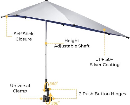 G4Free Height Adjustable Umbrella - UPF 50+ Protection for Beach Chairs, Golf Carts, & More | Blue