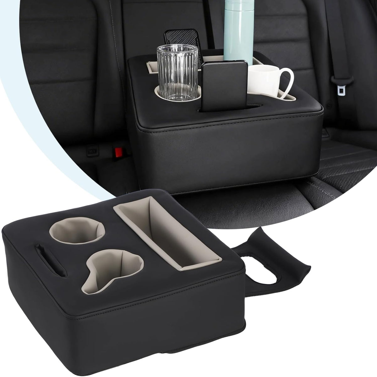 Back Seat Cup Holder for Car, Universal Truck Bed Organizer, Automotive Bottle Holder Tray, Boat Couch Expander Tray for Snacks, Phone, Remote