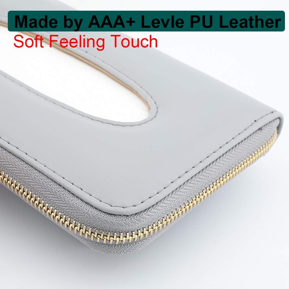 Car Tissue Holder, Sun Visor Tissue Holder, Car Visor Napkin Holder, PU Leather Backseat Tissue Case Holder for Auto Vehicle with Zipper (Grey)