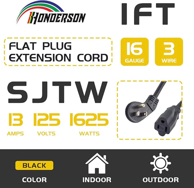 3 Pack Flat Plug Indoor Extension Cord, UL Certified, 16 Gauge 1FT Black 3 Prong Heavy Duty, 16/3 SJTW 13A Power Cord for Lights, Appliances, Home