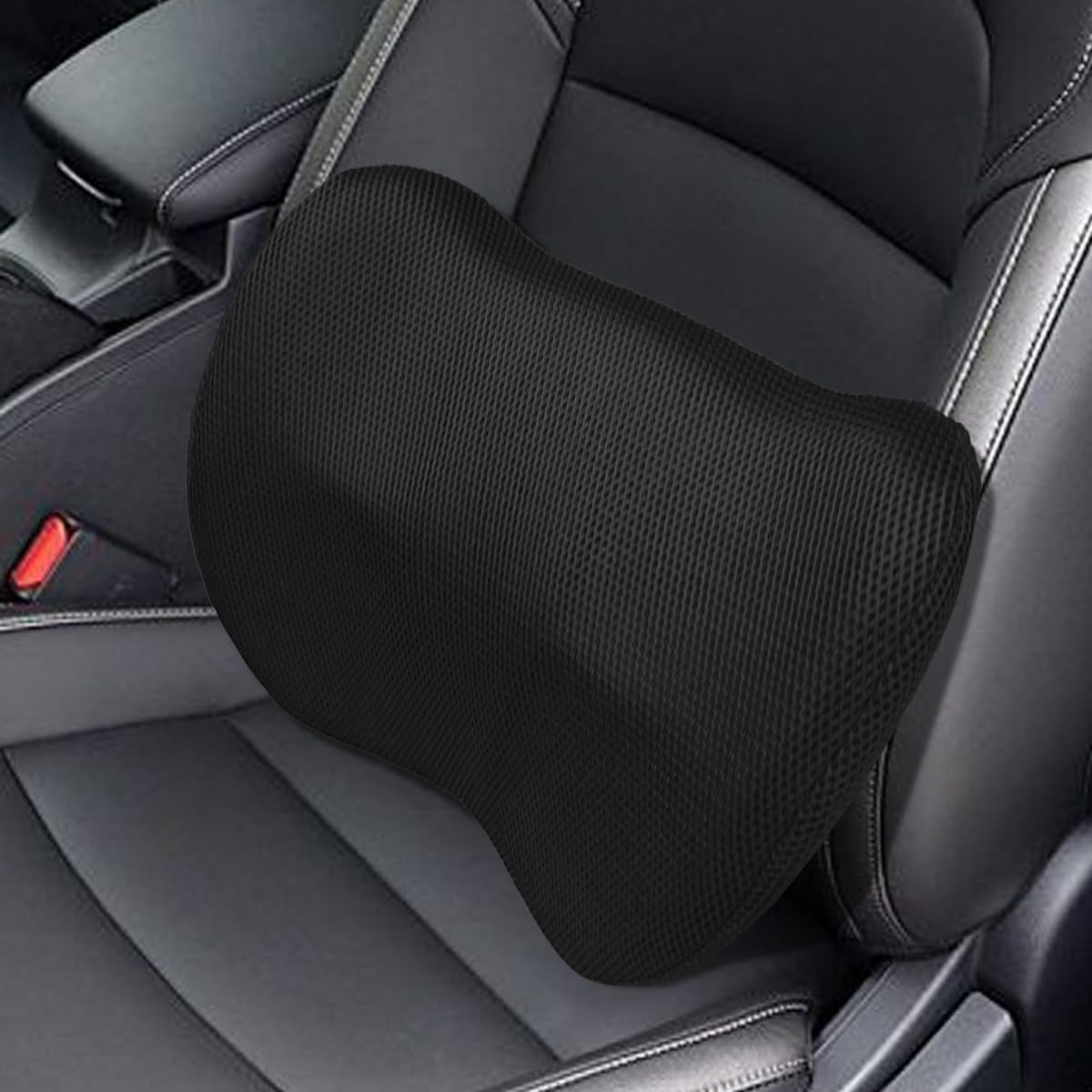 Car Lumbar Support Pillow, Breathable Memory Foam Car Seat Back Cushion for Comfortable Driving, Universal Auto Interior Rest Pillow for Home, Office, Wheelchair (Black)