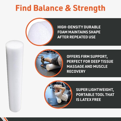 Body Sport Foam Roller - 36" x 6" High-Density Roller for Flexibility, Strength & Rehab