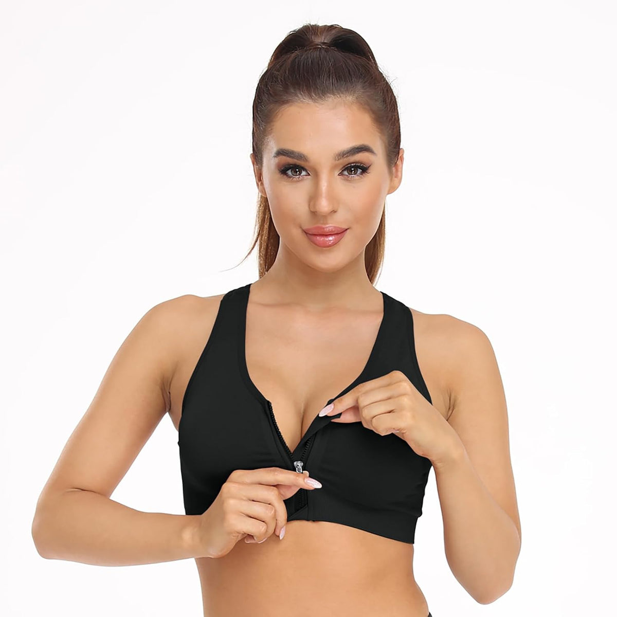 Skiennix Women's Zip Front Sports Bra - Wireless Comfort for Post-Surgery & Yoga | Activewear
