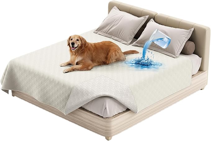 Dog Bed Cover Waterproof Microfiber Quilted Mattress Cover Pet Mat Silicon Non Slip 9 Size Furniture Protectors for Bed Sofa Couch (208 x 259 cm/82 x 102 in,Ivory)