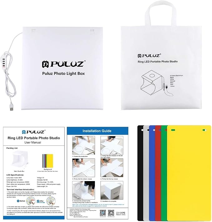 PULUZ 30cm Ring Light Photo Studio Light Box, Adjustable Portable Photography