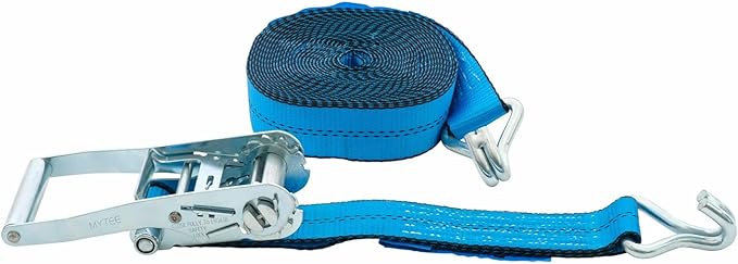 Mytee Products 4 Pack 2 inch x30 ft Heavy Duty Ratchet Straps with Double J Hooks - 10,000 Lbs Breaking Strength Blue Tie Down Straps w/Wire Hooks for Industrial Use, Trailers, Truck Cargo