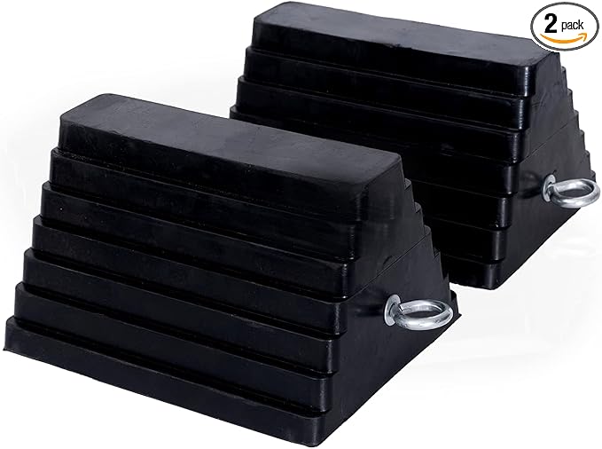Wheel Chocks Rubber Heavy Duty Wheel Chocks for Travel Trailers with Eyebolt 9.06" x 7.87" x 5.51" 2 Pack（Highlight Black）