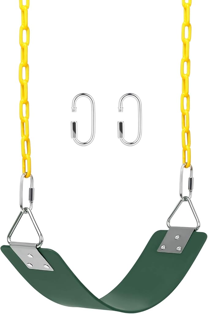 AGPTEK Swing Set, Seat with 66 Inch Anti-Rust Chains Thermoplastic Coated, Support 250lb, Cushion Accessories Replacement with Snap Hooks for Outdoors, Playground, Jungle & Gym - Green