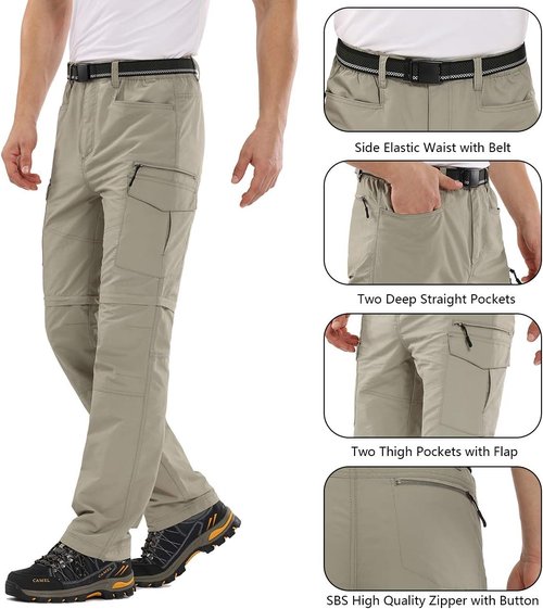 Jessie Kidden Men's Convertible Hiking Pants - Quick Dry, Lightweight Travel & Fishing | Light Apricot, Size 32