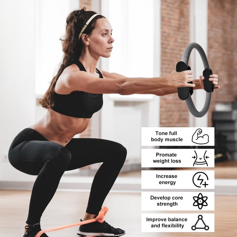 XuYelora 15" Pilates Ring, Dual-Grip Pilates Ring Lightweight Circle Yoga Rin-g for Enhance Thigh and Arm Strength, Body Exercise Tool for Home Gym(Color:Gray)
