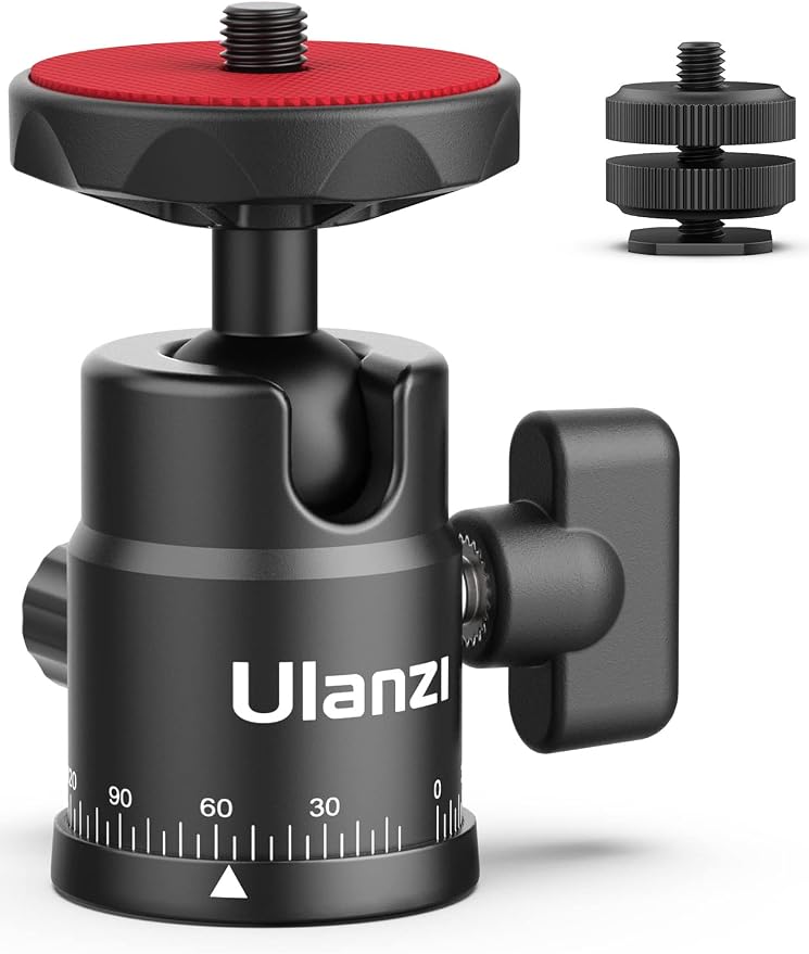 Mini Ball Head, ULANZI H28 Panoramic Tripod Head + Dual Hot Shoe Mount DSLR
