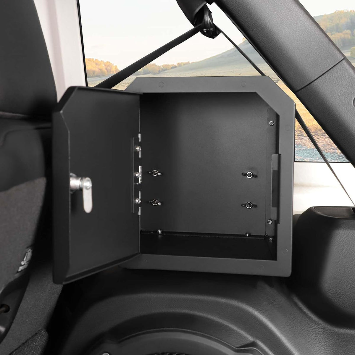 for Jeep JLU Right Side Trunk Safe Box with Security Lock for Jeep Wrangler JLU 2018 up 4DR with Trunk Speaker Black Metal Storage Accessories