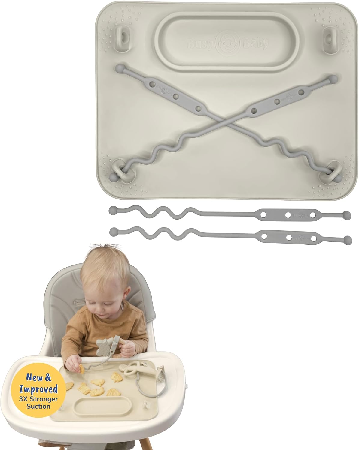 Busy Baby Mini Mat NEW Suction Cups with 2 Straps Baby Led Weaning (Blue)
