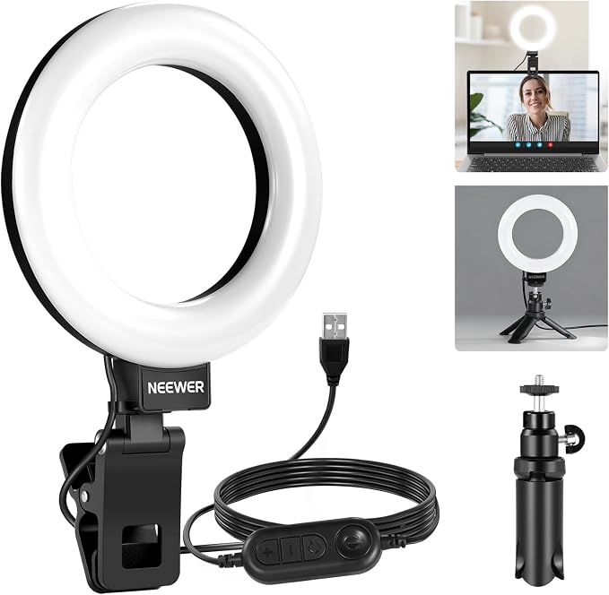 NEEWER Basic 5" Ring Light for Video Conference Lighting, Clip on Light Kit