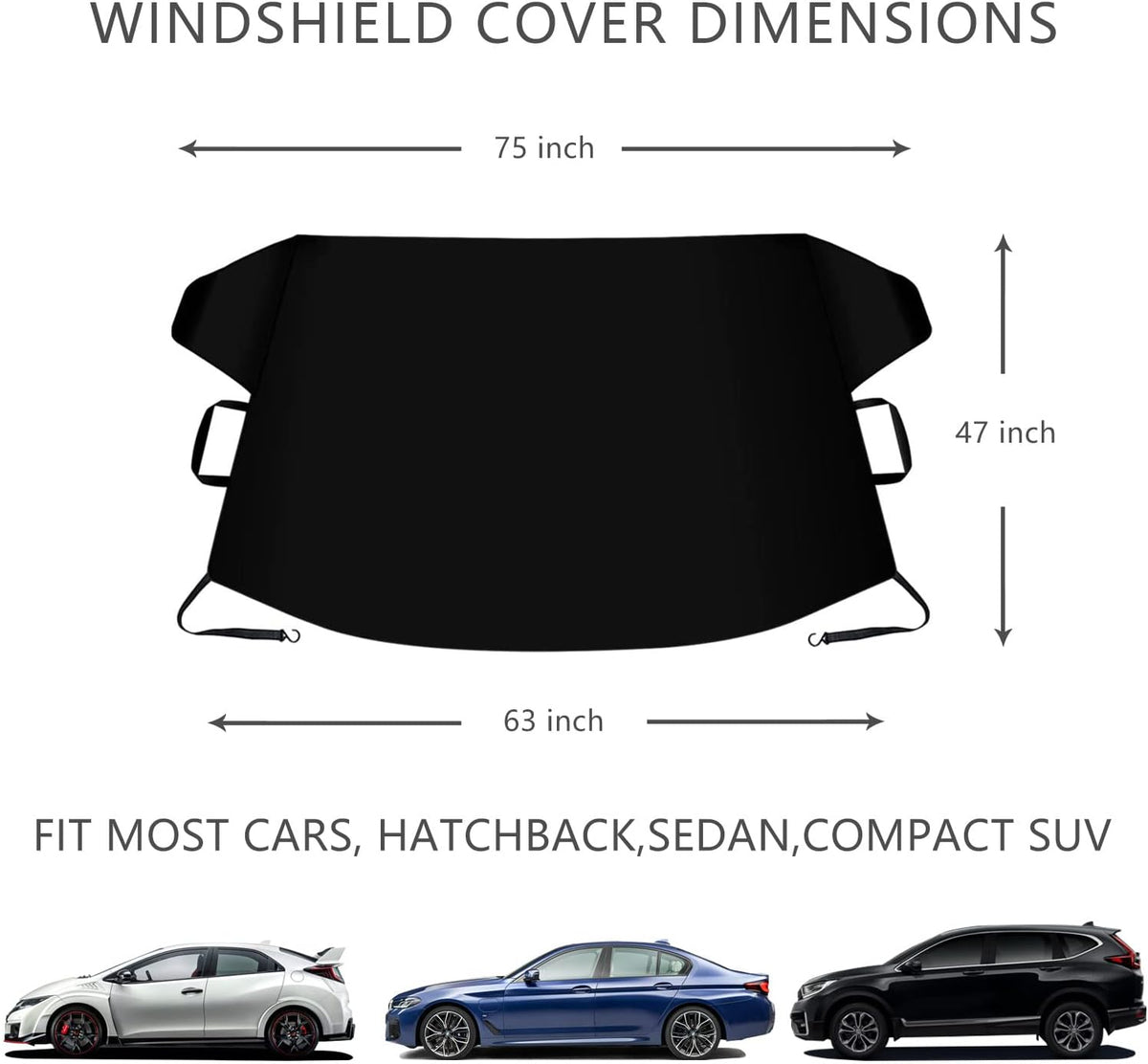 Windshield Cover for Ice and Snow, Car Windshield Snow Cover with Side Mirrors Cover, Thicken Winter Windshield Covers Waterproof Outdoor Covers Fits Most Cars SUVs and Vans (75"x47")