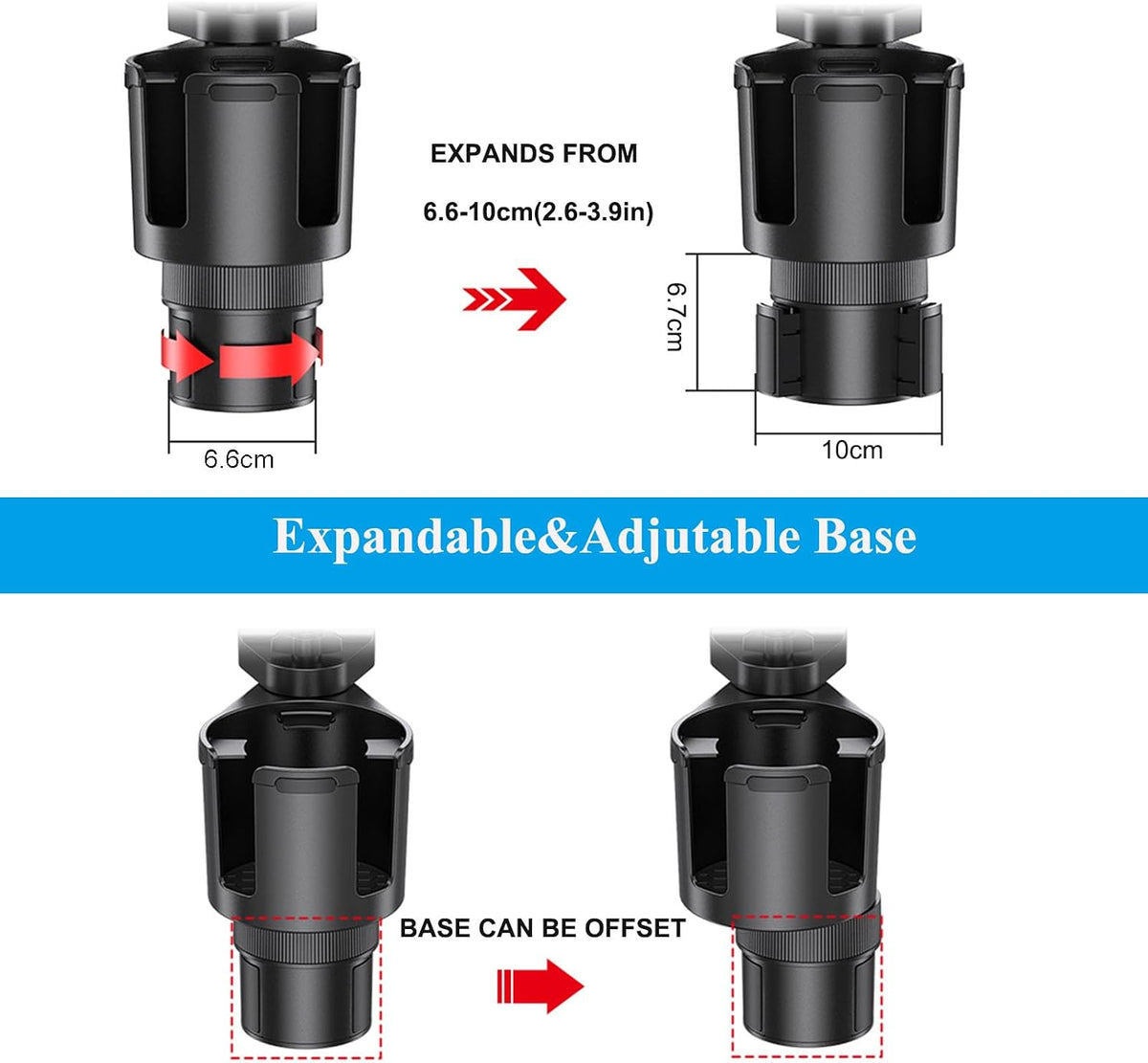 Cup Holder Tray, Detachable 360° Rotatable w/Phone Mount, Fits 2.6‑3.9 Inch