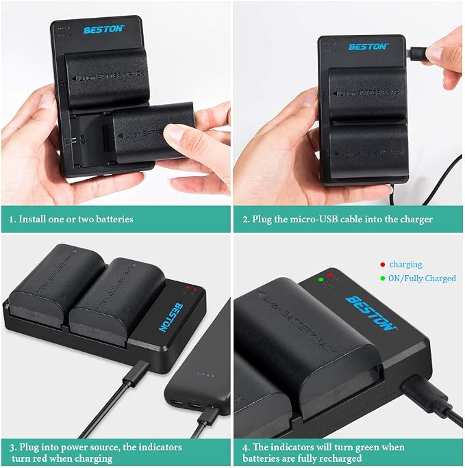 BESTON 2-Pack LP-E6N Batteries & Dual Battery Charger