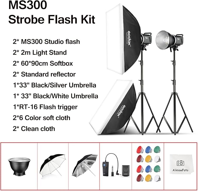 2pcs Godox MS300 Studio Flash Kit