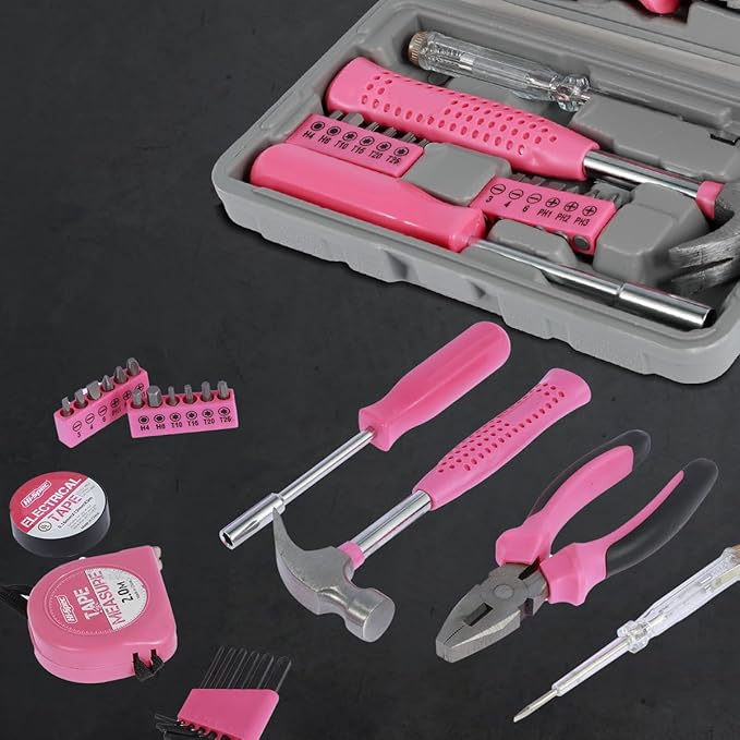 24pcs Small Tool Kit, Pink Mini Tool Kit for Women, Multi-Purpose Home Hand Tool Set with Case, Basic Household Tool Kit for College, Dorm, Office, Garage
